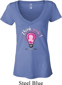 Ladies Breast Cancer Awareness Shirt Think Pink Burnout V-neck Tee