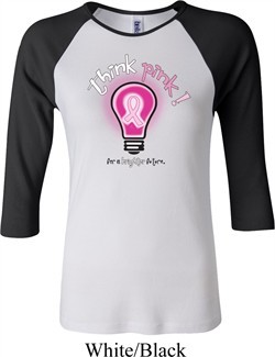 Ladies Breast Cancer Awareness Shirt Think Pink Raglan Tee T-Shirt