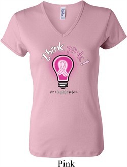 Ladies Breast Cancer Awareness Shirt Think Pink V-neck Tee T-Shirt