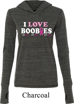 Ladies Breast Cancer Shirt I Love Boobies Tri Blend Hoodie Tee T-Shirt