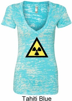 Ladies Fallout Shirt Radioactive Triangle Burnout V-neck Tee T-Shirt