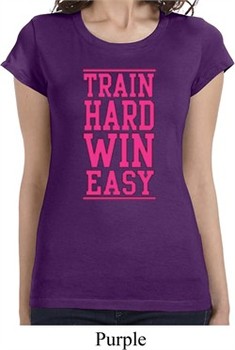 Ladies Fitness Shirt Train Hard Win Easy Longer Length Tee T-Shirt