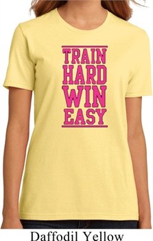 Ladies Fitness Shirt Train Hard Win Easy Organic Tee T-Shirt