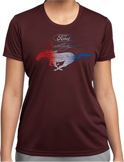 Ladies Ford Tee Mustang Red White and Blue Dry Wicking T-shirt