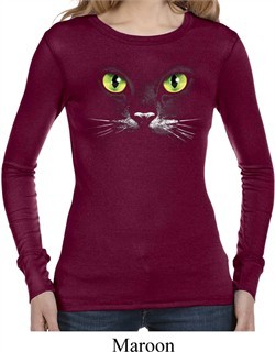 Ladies Halloween Shirt Black Cat Long Sleeve Thermal Tee T-Shirt