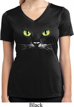Ladies Halloween Shirt Black Cat Moisture Wicking V-neck Tee T-Shirt