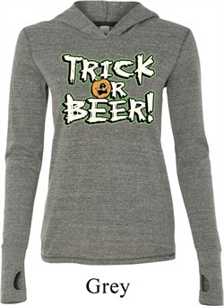 Ladies Halloween Shirt Trick Or Beer Tri Blend Hoodie Tee T-Shirt