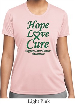Ladies Liver Cancer Hope Love Cure Dry Wicking T-shirt