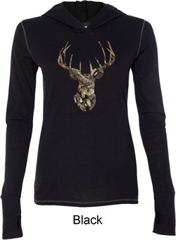 Ladies Mossy Oak Camo Deer Tri Blend Hoodie Shirt