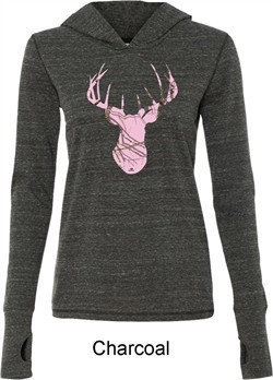 Ladies Mossy Oak Pink Camo Deer Tri Blend Hoodie Shirt