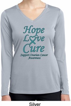 Ladies Ovarian Cancer Hope Love Cure Dry Wicking Long Sleeve
