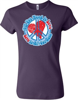 Ladies Peace Shirt All You Need is Love Crewneck Tee T-Shirt