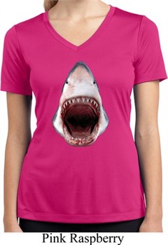 Ladies Shirt 3D Shark Moisture Wicking V-neck Tee T-Shirt
