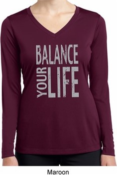 Ladies Shirt Balance Your Life Dry Wicking Long Sleeve Tee T-Shirt