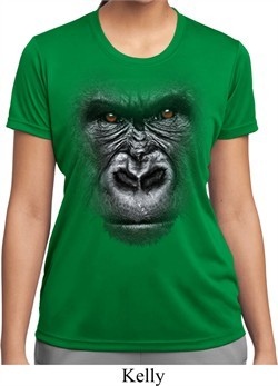 Ladies Shirt Big Gorilla Face Moisture Wicking Tee T-Shirt