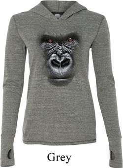 Ladies Shirt Big Gorilla Face Tri Blend Hoodie Tee T-Shirt