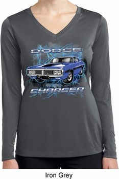 Ladies Shirt Blue Dodge Charger Dry Wicking Long Sleeve Tee T-Shirt