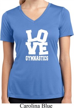 Ladies Shirt Love Gymnastics Moisture Wicking V-neck Tee T-Shirt