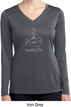 Ladies Shirt Namaste Lotus Pose Dry Wicking Long Sleeve Tee T-Shirt
