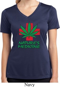 Ladies Shirt Natures Medicine Moisture Wicking V-neck Tee T-Shirt