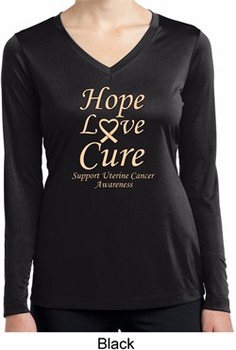 Ladies Uterine Cancer Hope Love Cure Dry Wicking Long Sleeve