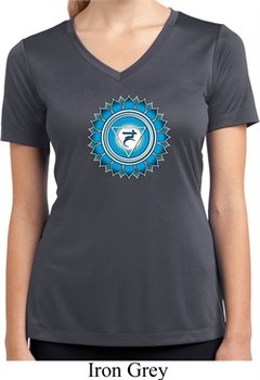 Ladies Yoga Shirt Blue Vishuddha Moisture Wicking V-neck Tee T-Shirt