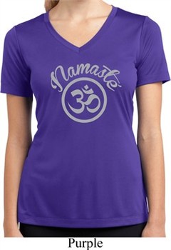 Ladies Yoga Shirt Namaste Om Moisture Wicking V-neck Tee T-Shirt