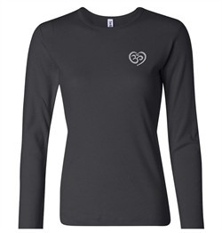 Ladies Yoga Shirt OM Heart Pocket Print Long Sleeve Tee T-Shirt