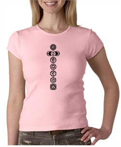 Ladies Yoga T-shirt 7 Chakras Black Print Crew Neck Shirt