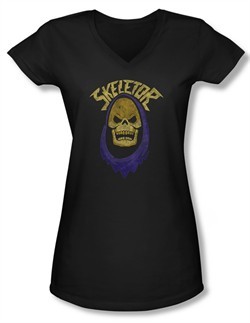 Masters Of The Universe Shirt Juniors V Neck Skeletor Hood Black Tee T-Shirt