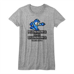 Mega Man Shirt Juniors Running And Gunning Athletic Heather T-Shirt