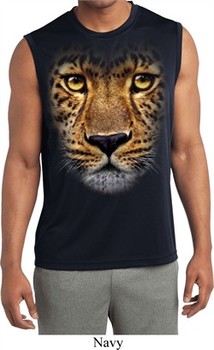 Mens Big Leopard Face Sleeveless Moisture Wicking Tee T-Shirt