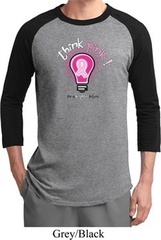 Mens Breast Cancer Awareness Shirt Think Pink Raglan Tee T-Shirt