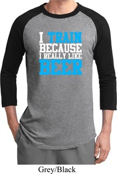 Mens Fitness Shirt I Train For Beer Raglan Tee T-Shirt