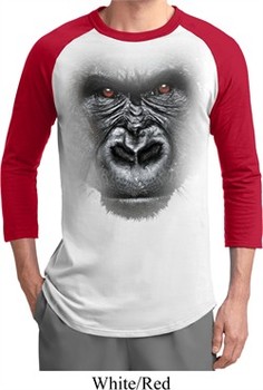 Mens Gorilla Shirt Big Gorilla Face Raglan Tee T-Shirt