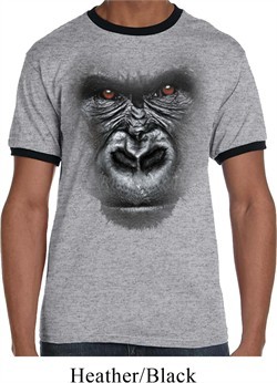 Mens Gorilla Shirt Big Gorilla Face Ringer Tee T-Shirt