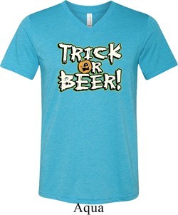 Mens Halloween Shirt Trick Or Beer Tri Blend V-neck Tee T-Shirt