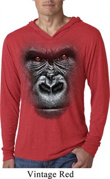 Mens Shirt Big Gorilla Face Lightweight Hoodie Tee T-Shirt