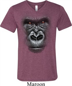 Mens Shirt Big Gorilla Face Tri Blend V-neck Tee T-Shirt