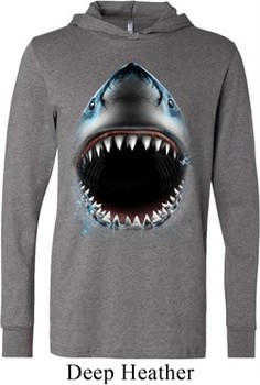 Mens Shirt Big Shark Face Lightweight Hoodie Tee