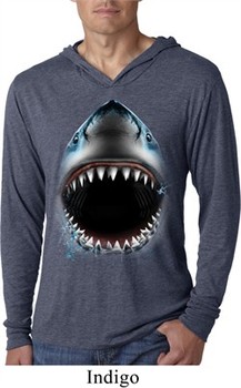 Mens Shirt Big Shark Face Lightweight Hoodie Tee T-Shirt