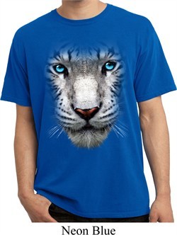 Mens Shirt Big White Tiger Face Pigment Dyed Tee T-Shirt