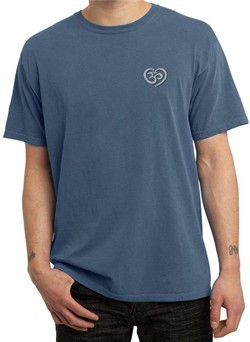 Mens Yoga Shirt OM Heart Pocket Print Pigment Dyed Tee T-Shirt
