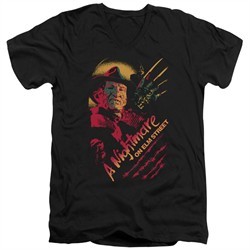 Nightmare On Elm Street Slim Fit V-Neck Shirt Freddy Claws Black T-Shirt