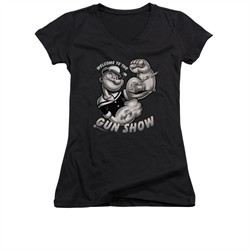 Popeye Shirt Juniors V Neck Gun Show Black Tee T-Shirt