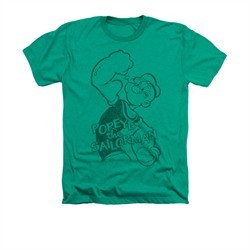 Popeye Shirt Spinach Power Adult Heather Kelly Green Tee T-Shirt