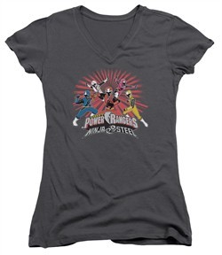 Power Rangers Ninja Steel Juniors V Neck Shirt Blast Charcoal T-Shirt