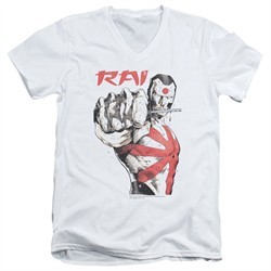 Rai Valiant Comics Slim Fit V-Neck Shirt Sword Drawn White T-Shirt