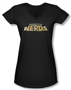 Revenge Of The Nerds Shirt Juniors V Neck Logo Black Tee T-Shirt