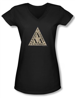 Revenge Of The Nerds Shirt Juniors V Neck Tri Lambda Logo Black Tee T-Shirt